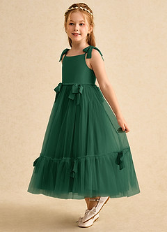 Azazie Jaci vestidos de niña de las flores Vestido de Verde Oscuro de Gasa de Corte En A con Tirante Espagueti image1