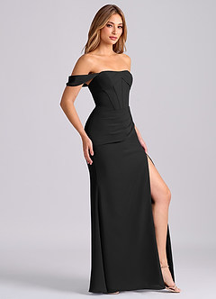 Azazie Joanne Bridesmaid Dresses Black Mermaid Off the Shoulder Chiffon Dress image4
