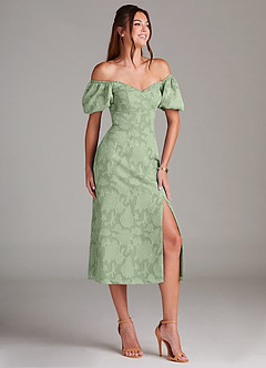 Azazie Evalina Brautjungfernkleider Etui Blumen-Burnout Kleid Staubiger Salbeigrün image3