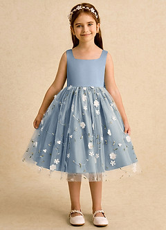 Azazie Bean Blumenmädchenkleider Ballkleid Schleifen Tüll Kleid Staubblau image1