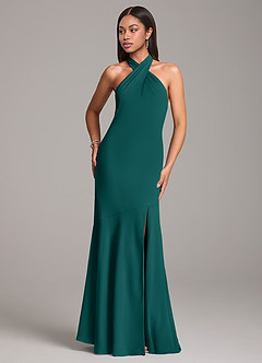 Azazie Lorena Bridesmaid Dresses Peacock Mermaid Pleated Chiffon Dress image4