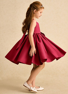 Azazie Jessie vestidos de niña de las flores Vestido de Escarlata de Satin Mate de Corte En A con Lazo image3