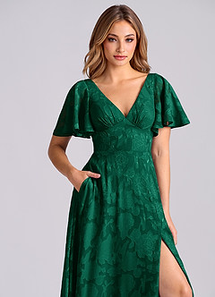 Azazie Kimber Jurken voor bruidsmeisjes Jurk van Bloemen Burn-out met A-Lijn met Zakken Smaragd image9