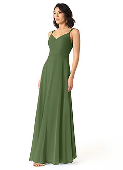 Azazie Janine Bridesmaid Dresses Olive A-Line V-Neck Chiffon Dress image2