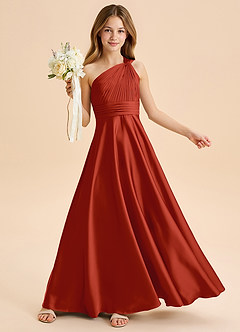 Azazie Charlize Junior A-Linie Plissee Stretch-Satin Kleid Rost image1