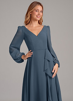 Azazie Simone Bridesmaid Dresses Neptune A-Line Long Sleeve Chiffon Dress image7