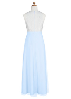 Azazie Albertine Junior Sky Blue A-Line Lace Chiffon Dress image8