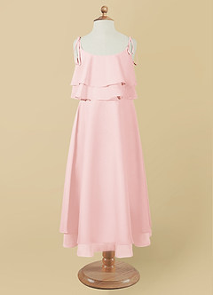 Azazie Temi Flower Girl Dresses Blushing Pink A-Line Spaghetti Strap Chiffon Dress image10