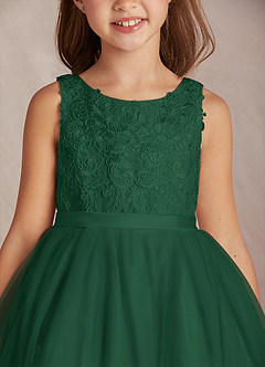Azazie Calla Flower Girl Dresses Dark Green Ball-Gown Lace Tulle Dress image6