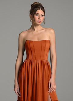 Azazie Delphina Bridesmaid Dresses Burnt Orange A-Line Corset Stretch Satin Convertible Dress image6