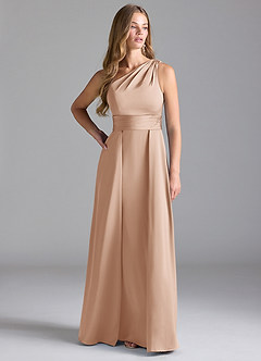 Azazie Dallas Bridesmaid Dresses English Rose A-Line One Shoulder Stretch Satin Dress image3