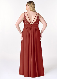 Azazie Maren Allure Bridesmaid Dresses Terracotta A-Line V-Neck Lace Chiffon Dress image7
