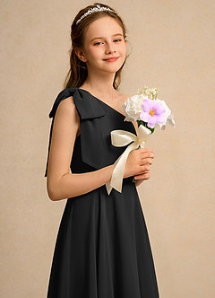Azazie Guppy Girls Formal Flower Girl Dresses Black A-Line One Shoulder Chiffon Dress image4