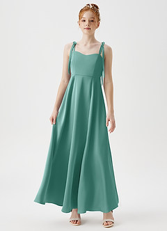 Azazie Rosey Junior Aqua A-Line Sweetheart Neckline Stretch Satin Dress image4
