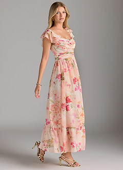 Azazie Anaya Bridesmaid Dresses Abstract Bouquet Floral A-Line Pleated Chiffon Dress image3