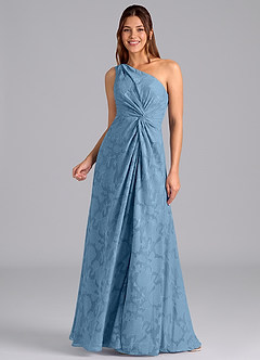 Azazie Brooke Jurken voor bruidsmeisjes Jurk van Bloemen Burn-out met A-Lijn One-Shoulder Staal Blauw image5