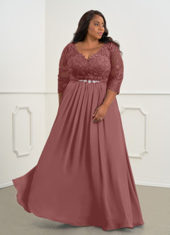 Azazie Hayek Mother of the Bride Dresses Desert Rose A-Line V-Neck Lace Chiffon Dress image9