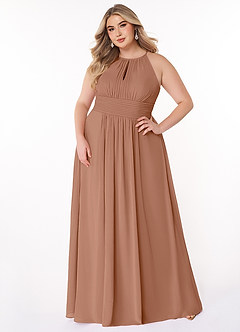 Azazie Bonnie Bridesmaid Dresses Bronzer A-Line Keyhole Ruched Chiffon Dress image6