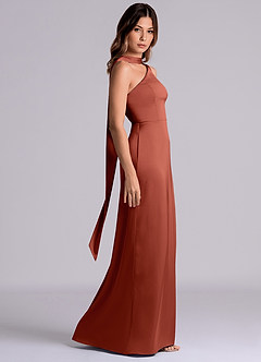 Azazie Philana Bridesmaid Dresses Terracotta A-Line One Shoulder Stretch Satin Dress image3
