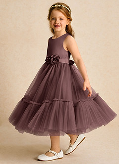 Azazie Miracle Abiti da Ragazza di Fiori Abito A-Line in Raso Opaco Fiocco Espresso image3