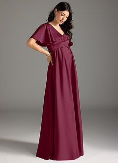 Azazie Verna Robes de demoiselle d'honneur de maternité Robe Trapèze Rayé Longueur ras du sol Satin extensible image5