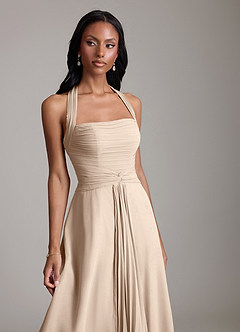Azazie Clarisa Bridesmaid Dresses Taupe A-Line Pleated Chiffon Dress image3