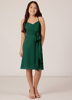 Azazie Doll Junior Emerald A-Line Bow Chiffon Dress image1