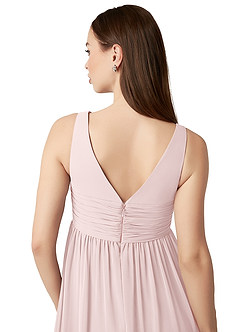 Azazie Yetta Maternity Bridesmaid Dresses A-Line V-Neck Gathered Chiffon Floor-Length Dress image2