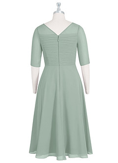 Azazie Naomi At-home Try On Dresses Agave A-Line Boatneck Pleated Chiffon Dress image8