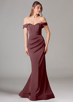 Azazie Everly Bridesmaid Dresses Sangria Mermaid Off the Shoulder Stretch Satin Convertible Dress image3