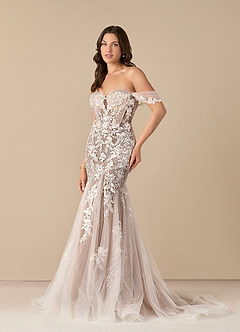 Azazie Leilani Wedding Dresses Diamond White Cocoa Mermaid Sequins Tulle Dress image2