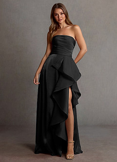 Kalista Black Satin Faced Chiffon Prom Dress image4