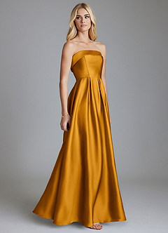 Azazie Lucienne Vestidos de damas de honor Vestido de Caramelo de Satén Elástico de Corte en A Convertible con Sin tirantes image4