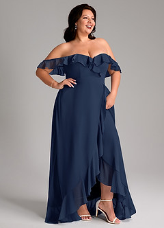 Azazie Lyra Robes de demoiselle d'honneur Robe Trapèze Convertible en Mousseline de soie Bleu Marine Foncé image14