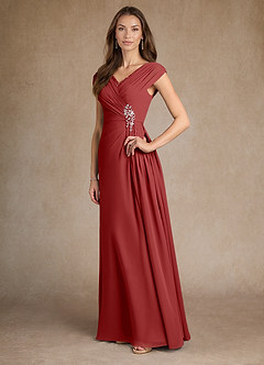 Azazie Bronson Mother of the Bride Dresses Rust A-Line Pleated Chiffon Dress image4
