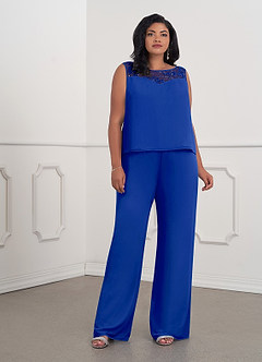 Azazie Maura Klänningar till brudens mor Klänning Jumpsuit/byxdräkt i Chiffong Paljetter Kungsblå image10