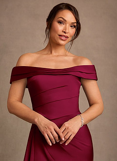 Azazie Beah 신부의 어머니 드레스 쉬스 오프 더 숄더 스트레치 새틴 플로어 길이 드레스 image6