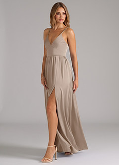 Azazie Aaida Brautjungfernkleider A-Linie Korsett Stretch-Satin Kleid Taupe image3