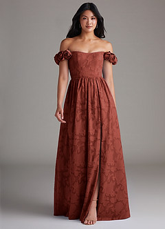 Azazie Autumn Vestidos de damas de honor Vestido de Terracota de Devorado Floral de Corte en A Convertible con Vestidos sin tirantes image1