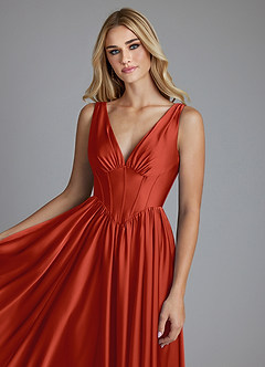 Azazie Delmie Brudtärnklänningar Klä av A-Linje i Stretch Satin Korsett Rost image7