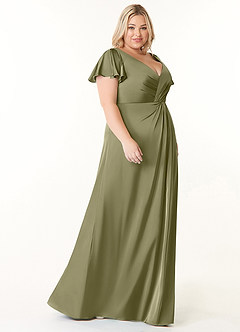 Azazie Soren Bridesmaid Dresses Pistachio A-Line Pleated Stretch Satin Dress image10