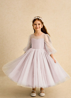 Azazie Trudy Robe Demoiselle D'honneur Fillette Robe Princesse en Tulle Décolleté en cœur Rose Pâle image5