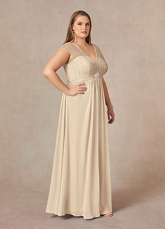 Azazie Star Kleider für die Brautmutter A-Linie V-Hals Pailletten Chiffon Kleid Champagner image9