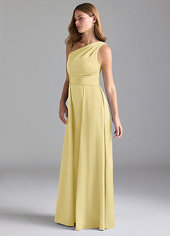 Azazie Dallas Bridesmaid Dresses Lemon Sorbet A-Line One Shoulder Stretch Satin Dress image5