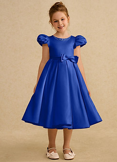 Azazie Pearl Flower Girl Dresses Royal Blue Ball-Gown Pleated Matte Satin Dress image5