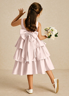 Azazie Margery Flower Girl Dresses Blushing Pink A-Line Bow Stretch Satin Dress image1