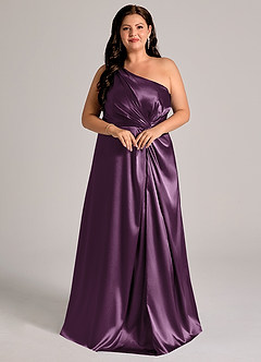 Azazie Brooke Vestidos de damas de honor Vestido de Ciruela de Satén Metálico de Corte en A con Hombro unilateral image11