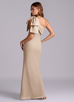 Azazie Yuanna Bridesmaid Dresses Taupe Mermaid One Shoulder Chiffon Dress image6