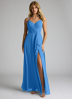 Azazie Akita Robes de demoiselle d'honneur Robe Trapèze en Mousseline de soie Geai Bleu image1