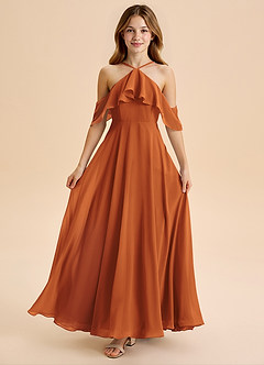 Azazie Tessabelle Junior Cinnamon A-Line Off the Shoulder Chiffon Dress image5
